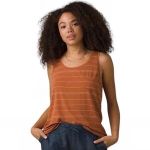 Prana Foundation Scoop Neck‎ tank top in Copper Heather Stripe size Small